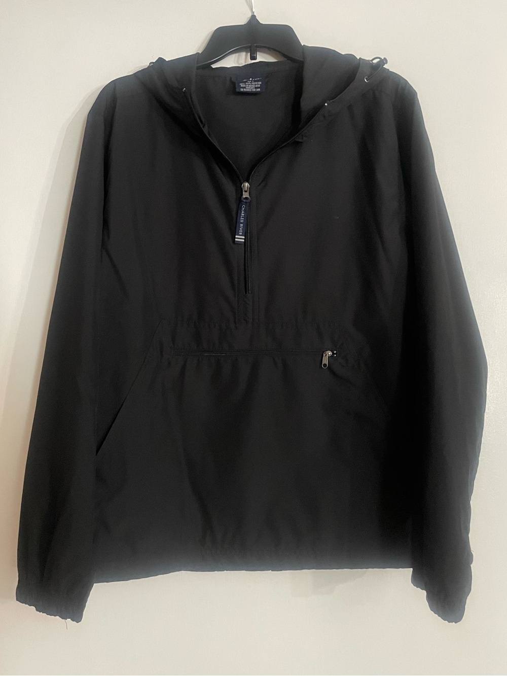 Charles River Apparel Black Hooded Windbreaker Pullover Jacket